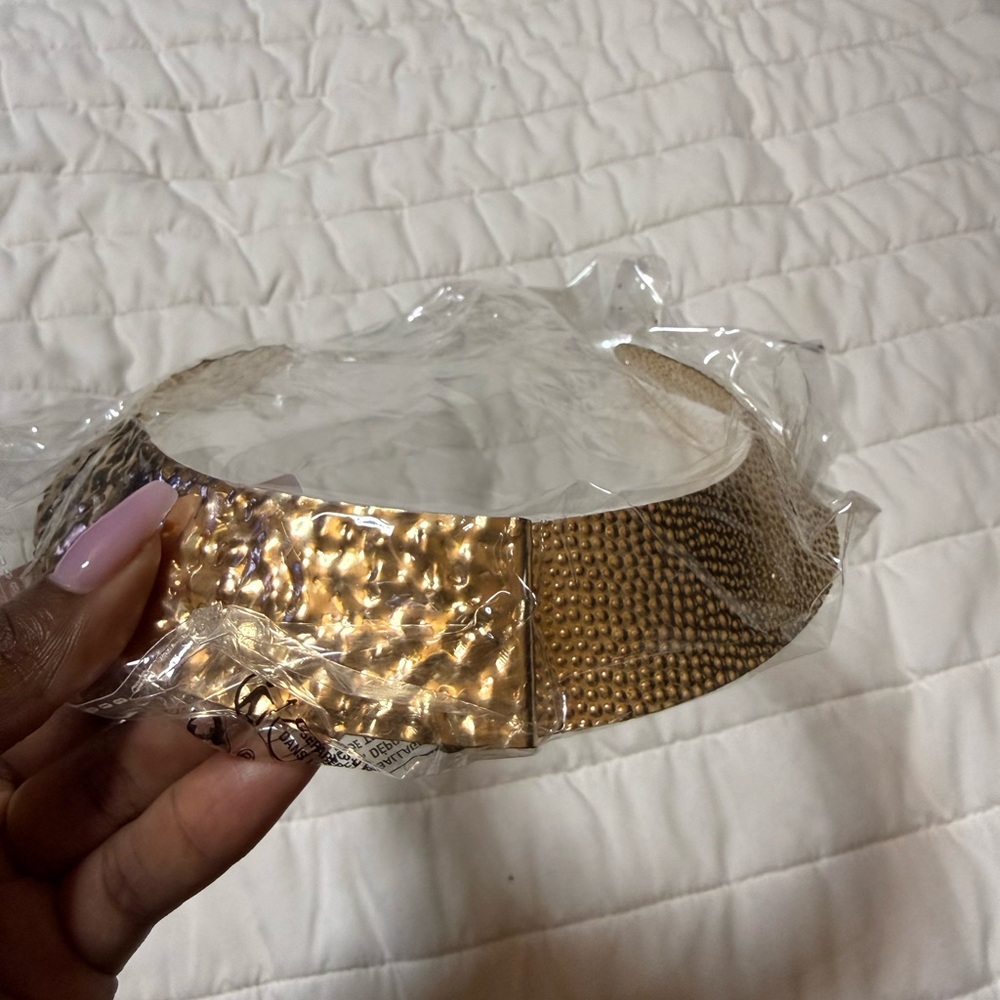 Gold Textured Metal Choker Necklace